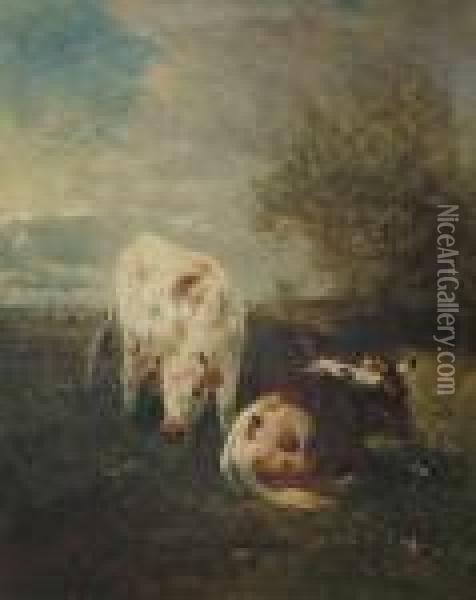 Koeien Aan De Zoom Van Het Woud Oil Painting - Henry Schouten