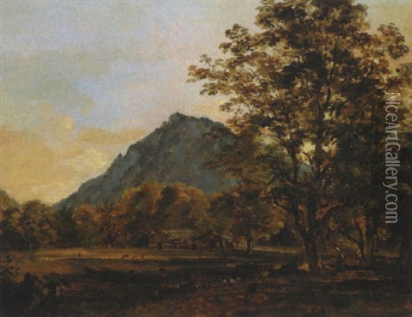 Bauernhauser Im Talgrund Oil Painting - Georg Maximilian Johann Von Dillis