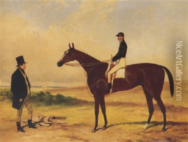 West Australian With Jockey Up And Trainer Oil Painting - Harry Hall