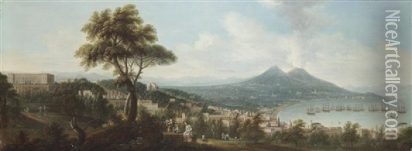 Blick Auf Neapel Vom Scudillo Mit Dem Palazzo Di Capodimonte; Blick Auf Den Golf Von Pozzuoli (2 Works) Oil Painting - Gabriele Ricciardelli