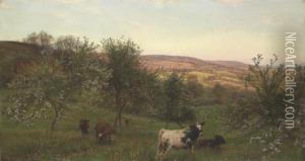 Shepherds With Their Flock, Snowdon Beyond Oil Painting - James Peel