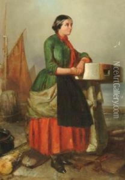 Scarborough Fisherwoman Oil Painting - Thomas Chambers