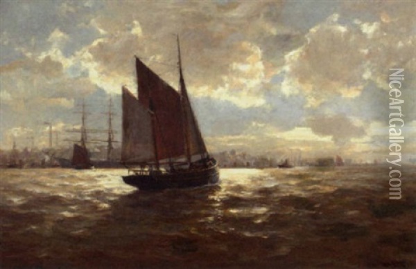 Sailing Into The Harbour Oil Painting - Erwin Carl Wilhelm Guenther