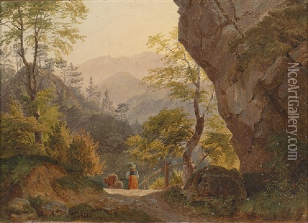 Landschaft Mit Hirten Am Heimweg Oil Painting - Friedrich Gauermann