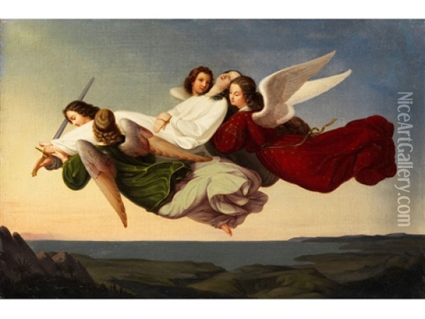 Die Heilige Katharina Wird Nach Ihrem Martyrertod Zu Alexandrien Von Engeln Nach Dem Sinai Getragen Oil Painting - Karl Anton Heinrich Mucke