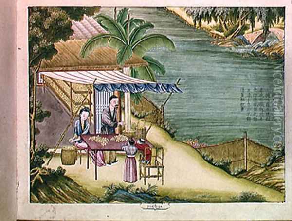 Sorting the Cocoons, from a book on the silk industry Oil Painting - Anonymous Artist