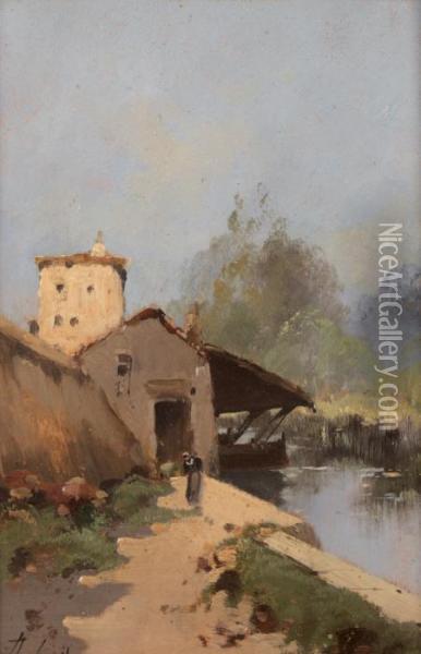 Moulin Au Bord De L'eau Oil Painting - Eugene Galien-Laloue