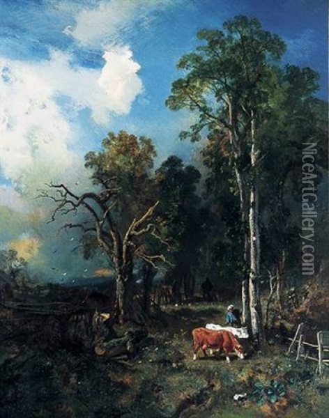 Straying From The Herd Oil Painting - Charles Hoguet