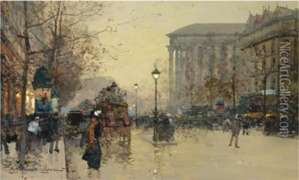 Boulevard De La Madeleine Oil Painting - Eugene Galien-Laloue