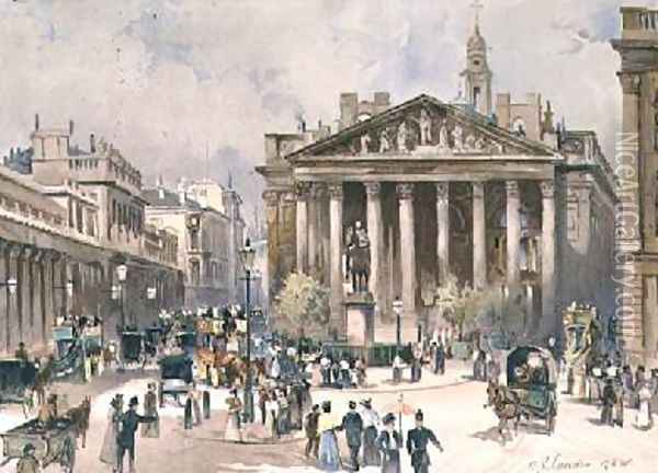 View of the Royal Exchange City of London Oil Painting - C. J. Lander