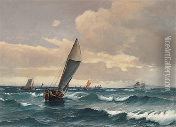 Segelboote Bei Ablandigem Wind, Malerische Bucht Im Sonnenlicht Oil Painting - Vilhelm Victor Bille