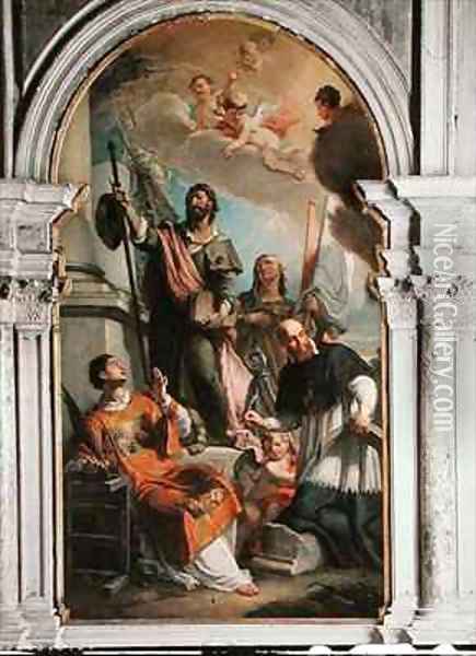 St. Lawrence, St. Francis of Sales, St. Rocco and St. Anne Oil Painting - Girolamo Brusaferro