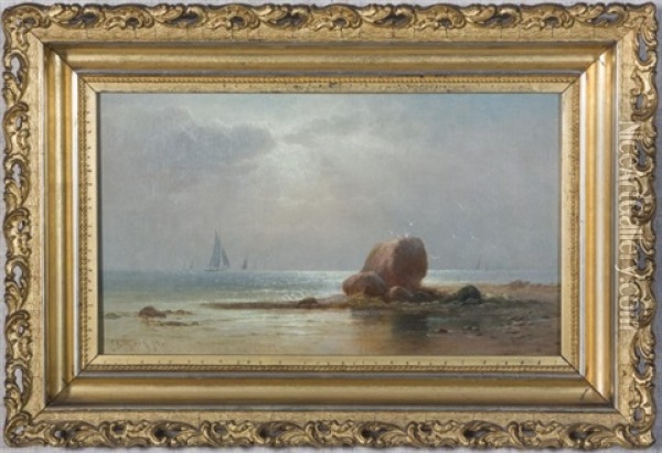 Coastal Scene With Sailboats And A Rocky Beach Oil Painting - Charles Henry Gifford