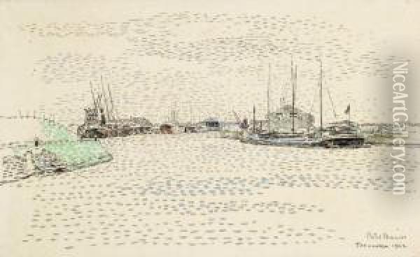Hafen Von Terneuzen Mit Ankernden Frachtdampfern Und Lastziegelschiffen Oil Painting - Paul Baum
