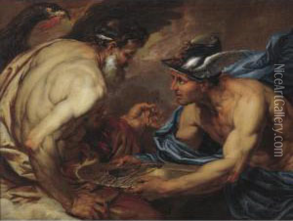 Mercury Presenting Thunderbolts To Jupiter Oil Painting - Giovanni Battista Langetti