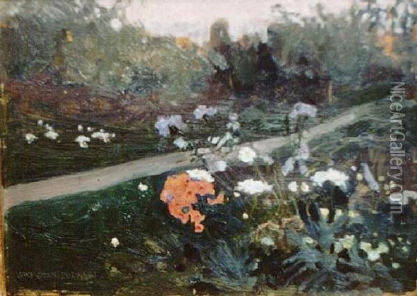 Pejzaz Z Kwiatami I Droga Oil Painting - Jan Stanislawski