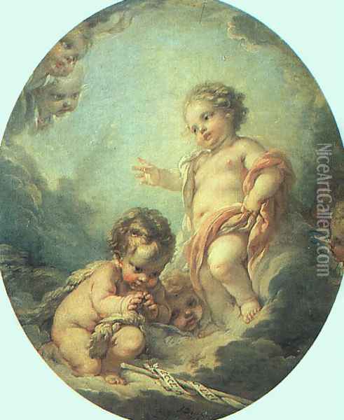 Christ and John the Baptist as Children 1758 Oil Painting - Francois Boucher