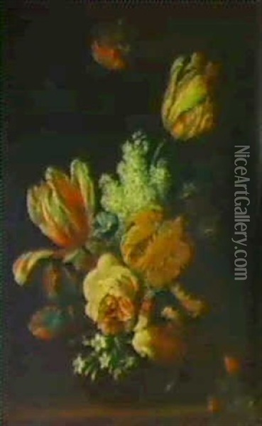 Ein Blumenstrauss In Einer Glasvase Oil Painting - Frans Veerendael
