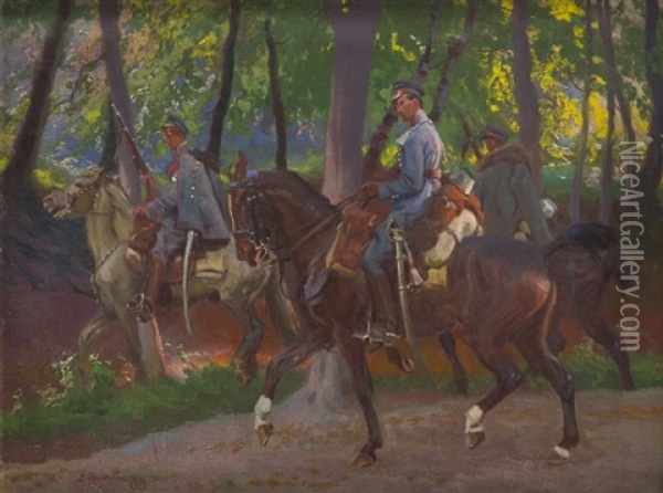 Ulhans On Horses Oil Painting - Zygmunt Rozwadowski