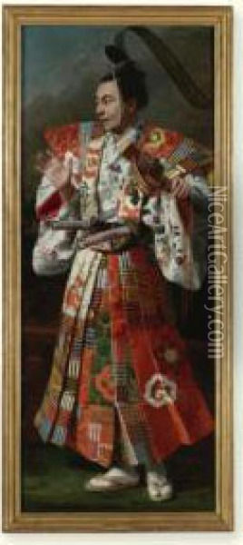 Portrait Of The Manzai Actor In The Role Of A Samurai Oil Painting - Comte Andrzej Jerzy Mniszech