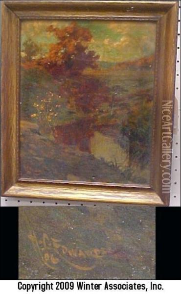 Autumn Landscape Featuring Winding Stream Oil Painting - Harry C. Edwards