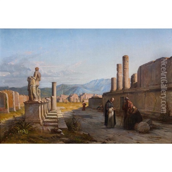 Entree Du Forum A Pompei Oil Painting - Pierre Bonirote