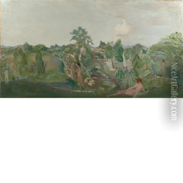 Idyllic Landscape Oil Painting - Arthur B. Davies