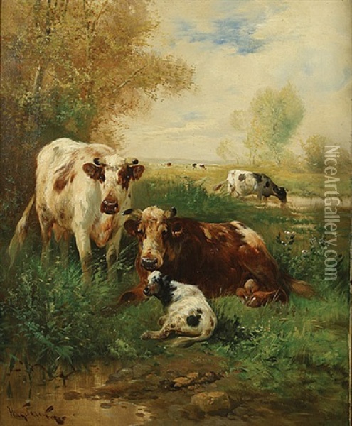Rustende Koeien Oil Painting - Henry Schouten