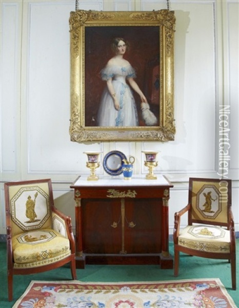 Portrait De Stephanie De Pomereu, Vicomtesse De Talleyrand (1819-1855) Oil Painting - Claude Marie Dubufe
