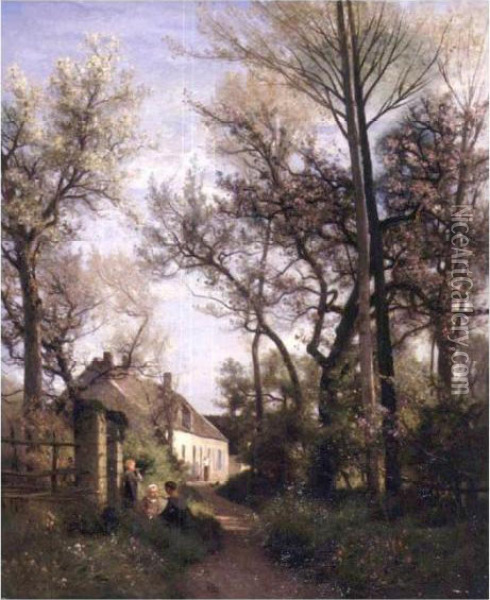 Along The Path To The Village Oil Painting - Eugene Antoine Samuel Lavieille