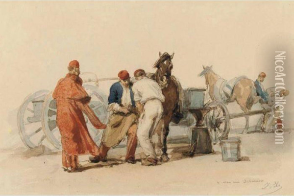 Men Shoeing Horses Oil Painting - Isidore Alexandre Augustin Pils