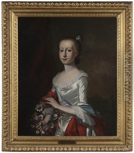 Elizabeth Allen Deas (1742-1802), Marriage Portrait At The Age Of Sixteen Oil Painting - Jeremiah Theus