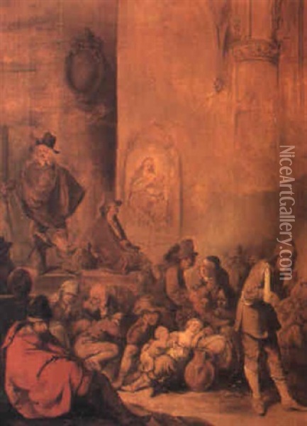 Gentleman Among Poorfolk In A Church Oil Painting - Pieter Jansz Quast