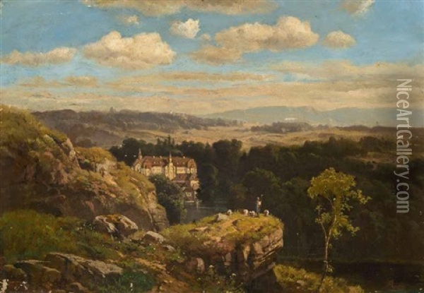 Felsige Landschaft Mit Einer Klosteranlage Oil Painting - Adolf Heinrich Lier