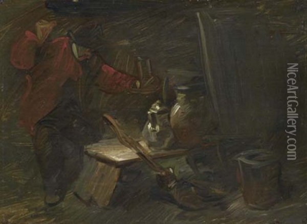 Der Kellermeister Bei Kerzenlicht Oil Painting - Wilhelm Busch