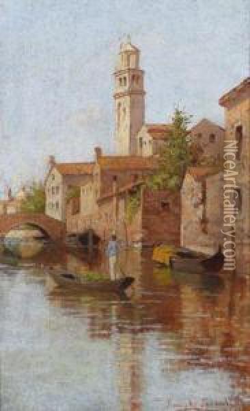 Kanal In Venedig Mit Figurlicher Staffage Oil Painting - Romolo Tessari