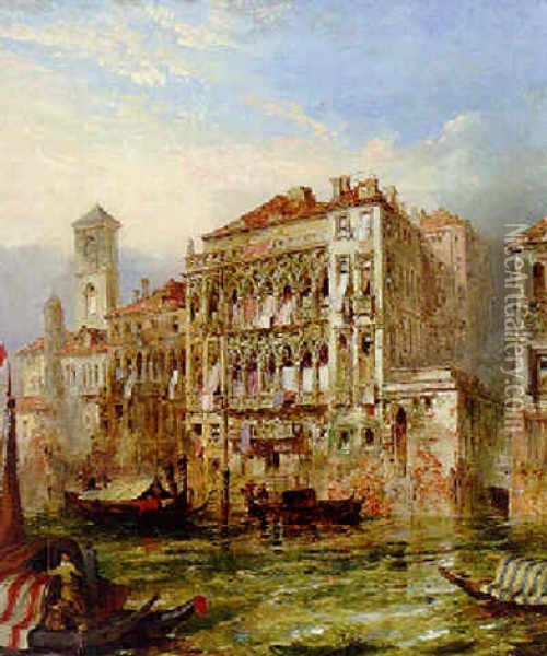 Gondolas On A Venetian Canal Oil Painting - William Noble Hardwick