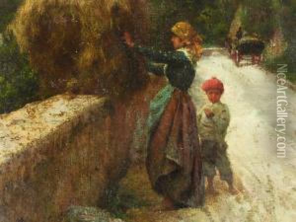 Mutter Mit Kind Auf Der Bergstrasse Oil Painting - August Lovatti