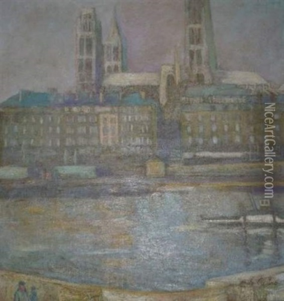 La Seine A Rouen Oil Painting - Paul De Castro