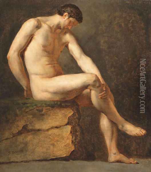 A seated male nude Oil Painting - Jean-Germain Drouais