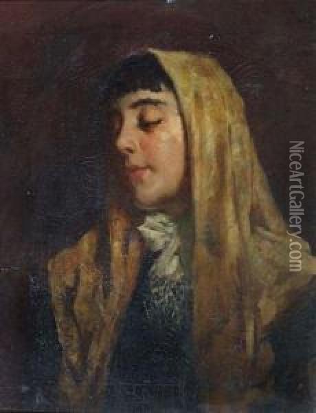 A Female Beauty With Headscarf Oil Painting - John Bagnold Burgess