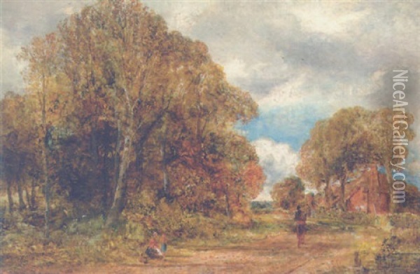 Figures On A Country Track With A Cottage Beyond Oil Painting - William Joseph J. C. Bond