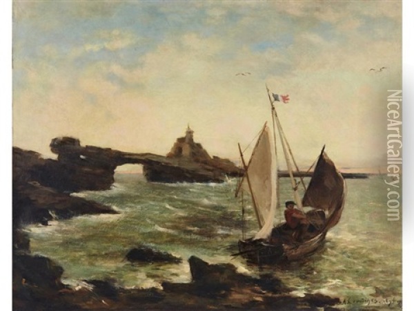 Le Rocher De La Vierge, Biarritz Oil Painting - Alexandre Courtines
