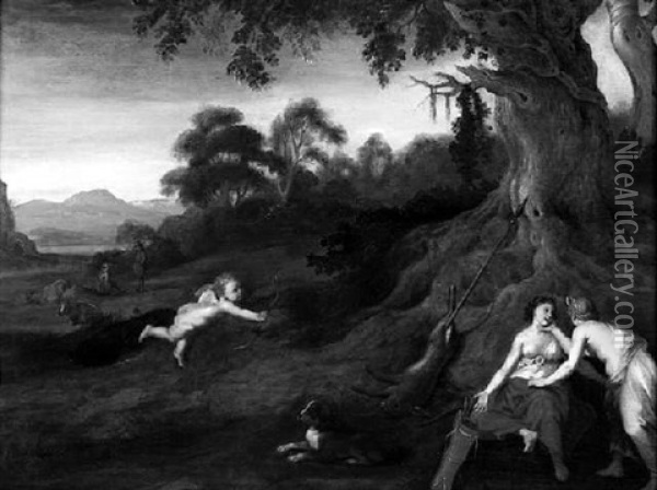 Kallisto Wird Von Jupiter, Der Die Gestalt Der Diana Angenommen Hat, Getauscht Oil Painting - Cornelis Van Poelenburgh