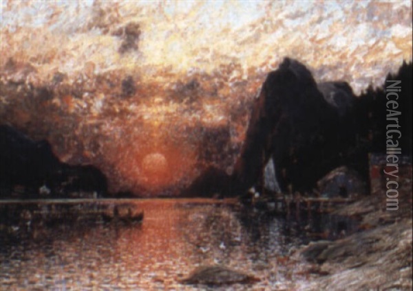 Fishing At Dusk Oil Painting - Adelsteen Normann