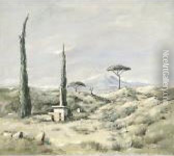Il Vesuvio Visto Dalle Campagen Di Pompei Ed Ercolano Oil Painting - Leo Von Konig