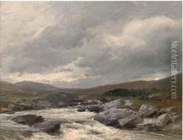 A Spate On The Spean Oil Painting - David Bates