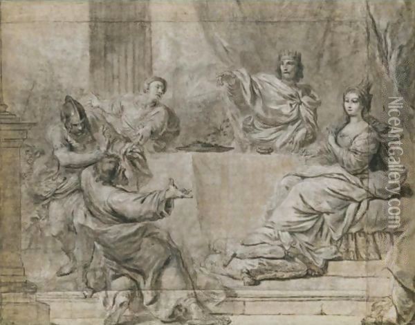 Esther Obtains The Punishment Of Haman From King Ahasuerus Oil Painting - Antonio Gionima