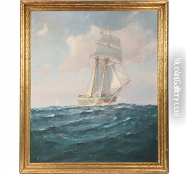 Gaff-rigged Square Topsail Ketch Bearing Down Oil Painting - Gilbert Tucker Margeson