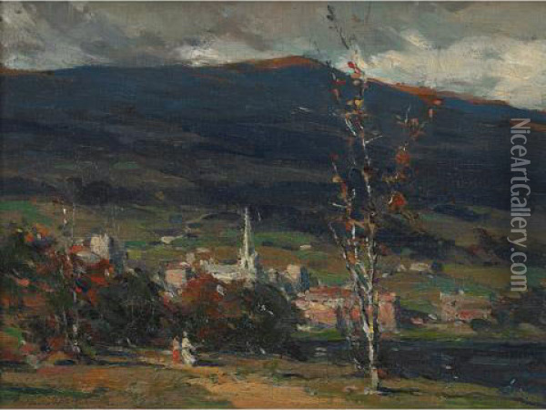 View Of A Village Oil Painting - Farquhar Mcgillivr. Knowles
